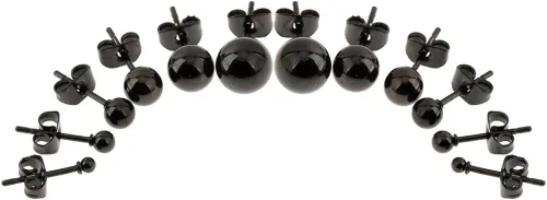 Kit de juego de joyas de moda montón de 6pares Cool Punk Rock Estilo Acero Inoxidable arete en color negro colores y con abalorio de redondo en