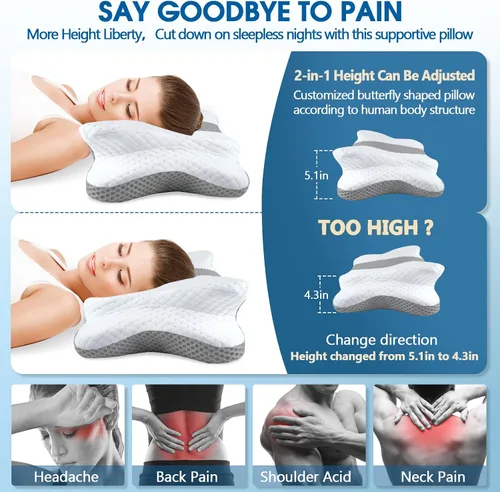 Miniatura 2 de CHxxy Almohada cervical para el cuello para aliviar el dolor de dormir, almohadas de espuma viscoelástica de contorno, almohadas ergonómicas
