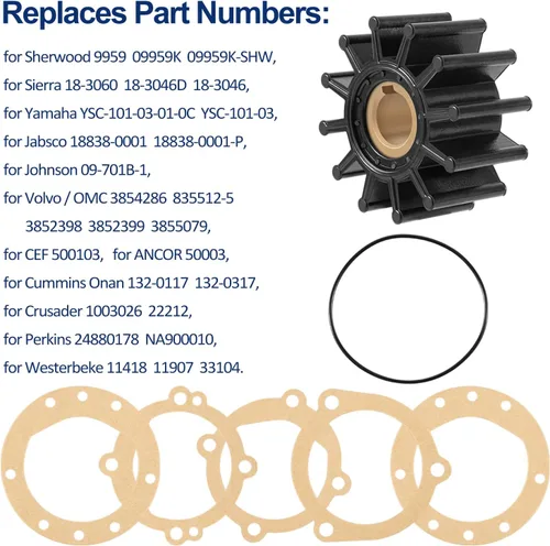 Miniatura 3 de 09959K 09959K-SHW Kit de impulsor flexible de 12 cuchillas de repuesto para bomba de agua Sherwood G1 G2 G15 G20 G21 G22 G30-2, apto para Sierra
