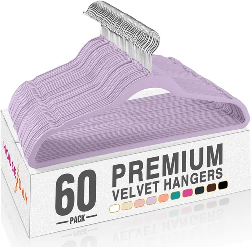 Miniatura 31 de HOUSE DAY - Perchas de terciopelo negro de 60 unidades, antideslizantes, resistentes, para abrigos, perchas premium delgadas que ahorran espacio