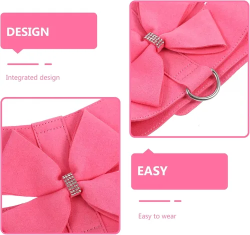 Miniatura 4 de POPETPOP Juego de arnés y correa de microfibra rosa para perro, XL, ajustable, sin tirones, a prueba de escape, diseño integrado, cómodo