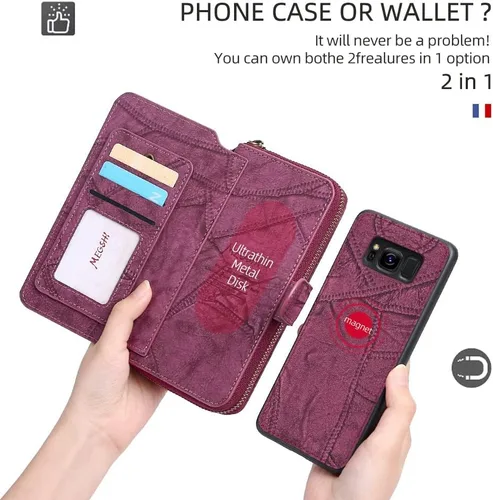 Miniatura 3 de Asuwish Funda de teléfono para Samsung Galaxy S8 Plus con cremallera, funda desmontable con protector de pantalla y soporte para tarjeta de espejo