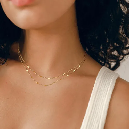 Miniatura 3 de Tewiky Collar de cadena de oro para mujer, chapado en oro de 14 quilates, collar de cadena de oro delicado, gargantilla de oro simple, collar