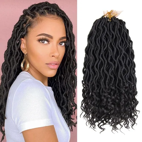 Goddess Locs - 8 paquetes de 12 pulgadas de cabello rizado sintético de ganchillo para mujeres negras, cabello rizado pre-enlazado, extensiones de 1b