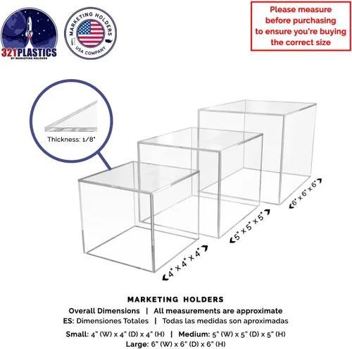 Miniatura 5 de Cajas de exhibición de 3 piezas de acrílico transparente para productos al por menor con parte inferior hueca sin tapa, contenedores de 4 pulgadas