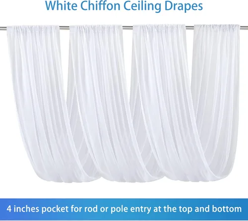 Miniatura 4 de Cortinas de techo blancas para bodas – 6 paneles de 5 x 10 pies de gasa blanca para cortinas de telón de fondo transparentes para bodas, fiestas