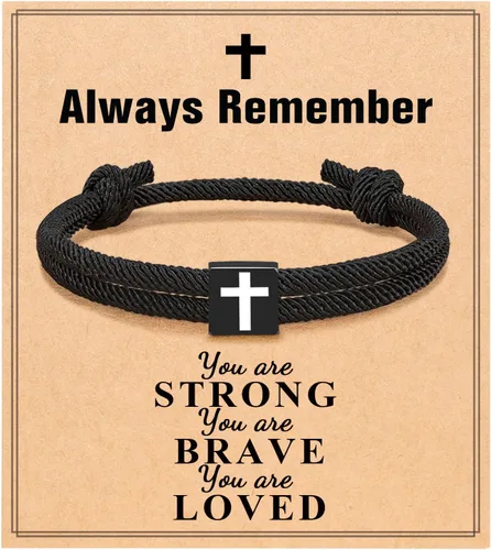 Miniatura 11 de UNGENT THEM Pulsera de cuerda trenzada con cruz para hombres y niños, Navidad, San Valentín, graduación, Pascua, regalos de bautismo cristiano