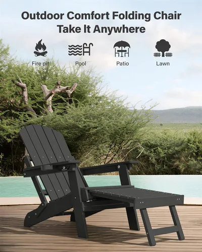 Miniatura 5 de YEFU Silla Adirondack con Otomana Retráctil: Juego de 2 Sillas Adirondack Plegables - Respaldo Ajustable de 5 Niveles con Reposapiés - Sillas