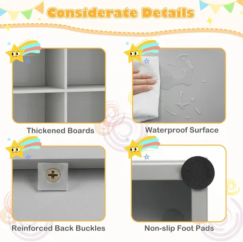 Miniatura 2 de LDAILY Estantería para niños, muebles de dormitorio para niños con 4 cubos, 1 compartimento abierto, estantería de guardería con dispositivo Gris