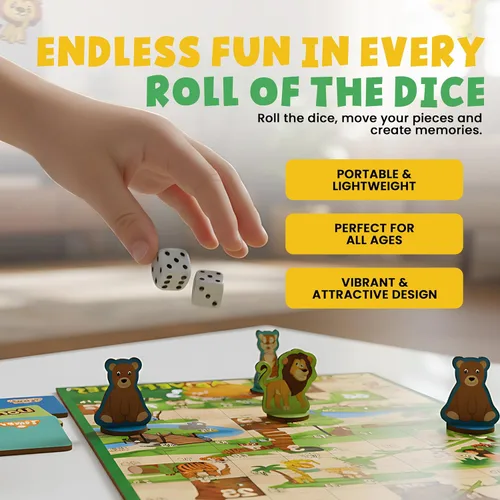 Miniatura 7 de Juegos de mesa de madera 2 en 1 para niños y familias – Juego de mesa Ludo de madera premium y juego de mesa de serpientes y escaleras Juego