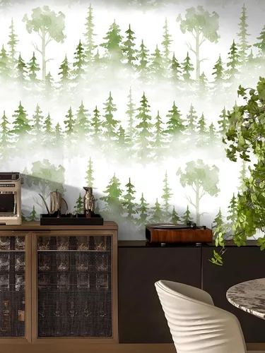 Miniatura 6 de Floralplus Papel tapiz autoadhesivo con diseño de bosque brumoso, extraíble, diseño botánico, apto para inquilinos, para decoración del hogar, papel