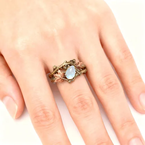 Miniatura 6 de Anillo de hoja de arce vintage, diseño de estilo natural de lujo, Metal, síntesis