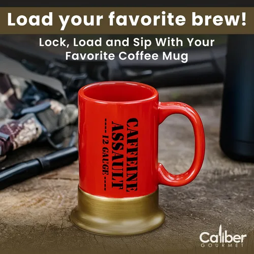 Miniatura 3 de Taza de Cartucho de Escopeta de Calibre 12 – Taza de Café de Cerámica Roja Audaz con Forma de Arma Regalo Único para Cazadores, Entusiastas