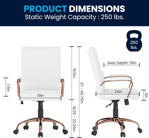 Miniatura 3 de Flash Furniture Whitney - Silla de escritorio giratoria de LeatherSoft de respaldo medio con asiento acolchado y reposabrazos, silla de oficina