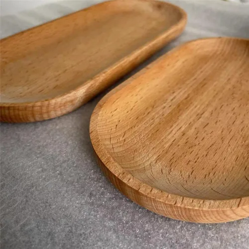 Miniatura 7 de Juego de 2 mini bandejas para servir joyas y monedas, bandeja ovalada de madera natural para postres, plato pequeño de queso de madera, bandeja
