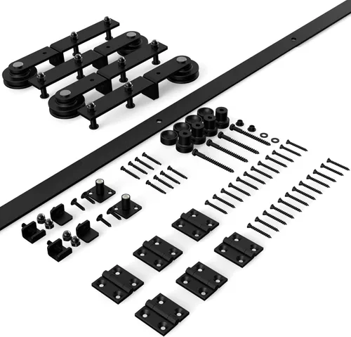 Miniatura 7 de TSMST Kit de riel de puerta corrediza de granero de doble pliegue de 8 pies/96 pulgadas para 4 puertas, kit de herrajes para puerta de granero