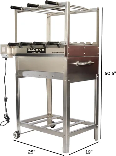 Miniatura 5 de Parrilla de Barbacoa Brasileña Todo en Uno con Rotisserie - 7 brochetas - Churrasco - Acero Inoxidable - Parrilla Portátil de Fuego de Leña y Carbón