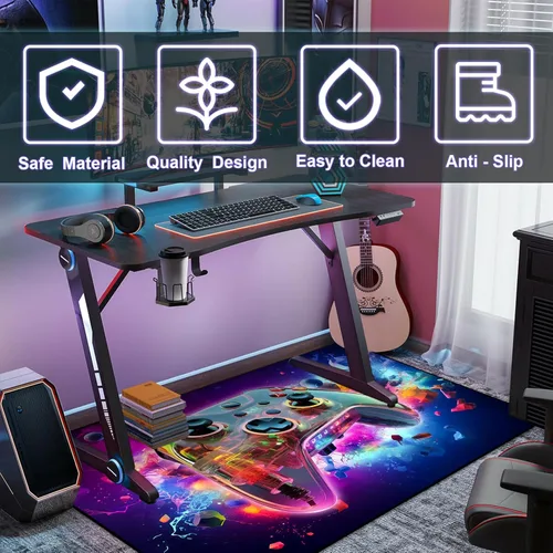 Miniatura 2 de Alfombra de área de juego para adolescentes, alfombra de 3D transparente con diseño de gamepad y controlador de juego de fondo de bomba colorida