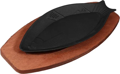 DOITOOL Sartén de hierro fundido en forma de pescado, bandeja antiadherente para parrilla de barbacoa de 13.18 x 6.49 x 0.98 pulgadas, sartén