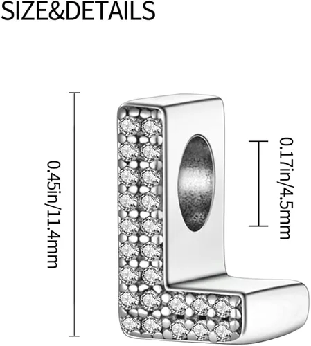 Miniatura 6 de Pandach Alphabet Initial Charms Letter Complete A-Z Letters Solid Silver Cubic Zircons Beads Dangle Pendants for European Bracelets Necklace Women