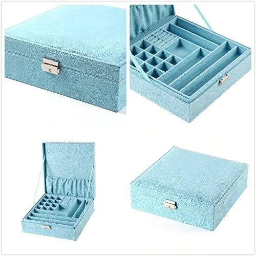 Miniatura 4 de Sodynee Joyero de dos capas con tela con pelusas, organizador, caja exhibidora para almacenamiento con cerradura