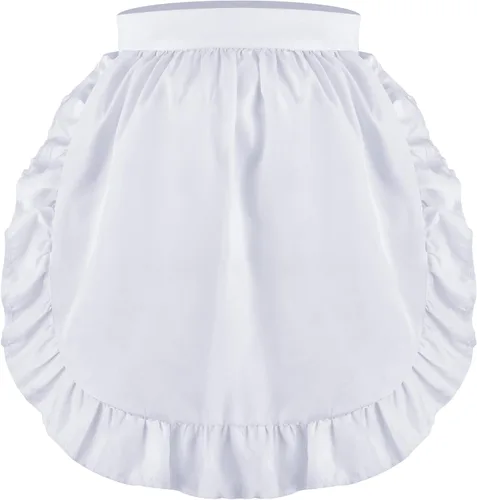 Miniatura 15 de Geyoga Delantales para mujeres con bolsillos Cocina Cocinando Camarera Sirvienta Delantal Falda Vintage Lindo Volantes Vestido Disfraz, Blanco