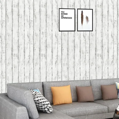 Miniatura 4 de Arthome 17 x 393 pulgadas Papel tapiz blanco gris, adhesivo de pelar y pegar, papel de contacto de madera, autoadhesivo, fácil de limpiar, película