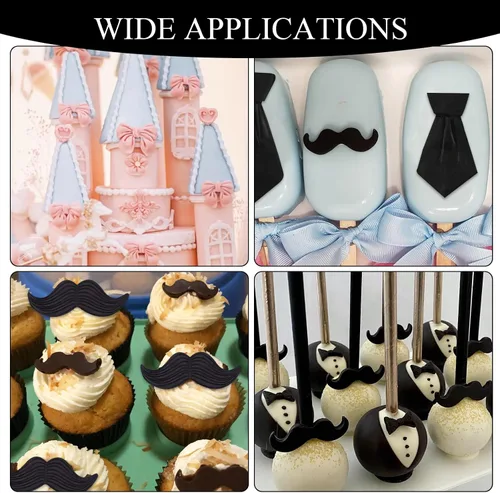 Miniatura 6 de Moldes para bigote para el Día del Padre, 5 paquetes de silicona para decoración de tartas, moquin, corbata, para caballeros, baby shower, cupcakes