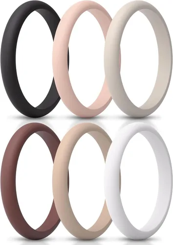 Miniatura 22 de ThunderFit - Realzadores de anillos de silicona delgados y apilables para mujer, alianzas de boda de silicona, 2.5 mm de ancho y 2 mm de grosor