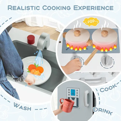 Miniatura 4 de Juego de cocina, juego de cocina de madera para niños con microondas, refrigerador, lavadora, fregadero, accesorios de cocina, hornos, juguetes