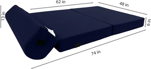 Miniatura 6 de D&D Futon Furniture. Silla plegable de espuma, sofá de estudio, colchón de espuma plegable para invitados (6 x 48 x 72 pulgadas, azul marino)