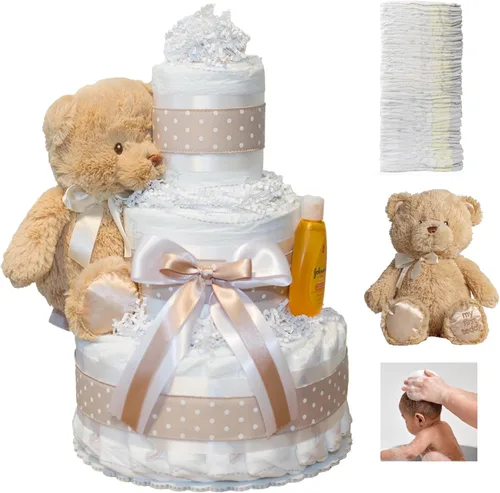 Miniatura 9 de Lil' Baby Cakes Pastel de Pañales Azul para Niño - Hace un Hermoso Regalo para Bebé Niño - Adorable y Práctico - Hecho a Mano con 42 Pañales