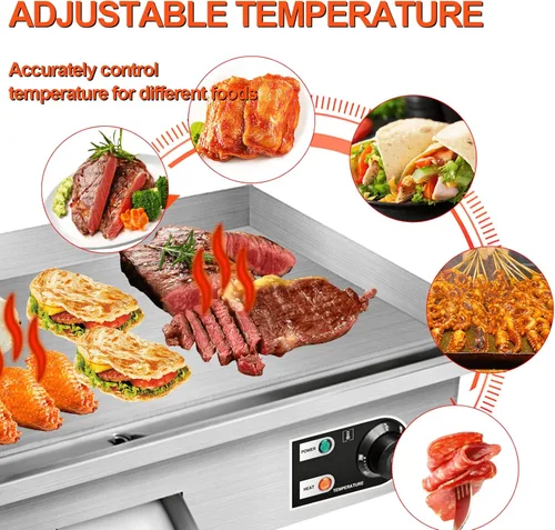 Miniatura 6 de Shikha Parrilla eléctrica de encimera de 22 pulgadas, 110 V, 3000 W, antiadherente, para restaurante comercial, Teppanyaki, de acero inoxidable