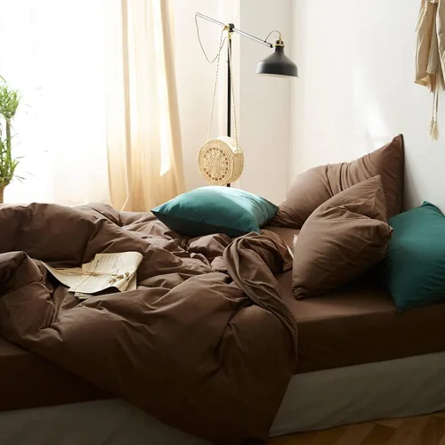Funda de Edredón Marrón Tamaño Full Color Café Moca Sólido Ropa de Cama Juego de 3 Piezas Minimalista Suave Microfibra Funda de Edredón con