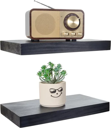 BGMG Estantes flotantes de madera de 12 pulgadas, estantes flotantes negros, estantes de pared de madera maciza para baño, sala de estar,