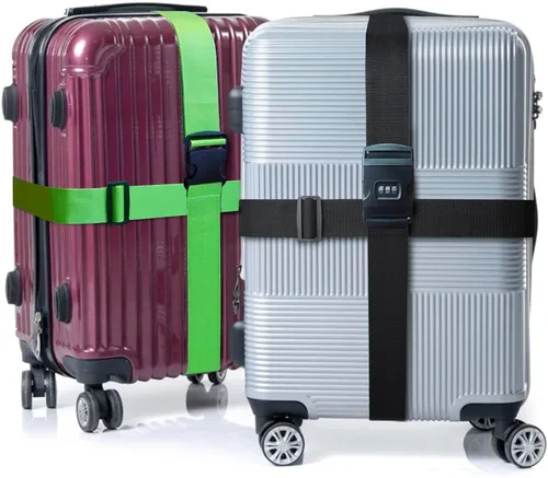 Miniatura 3 de 2 correas de equipaje de 78 x 2 pulgadas, correas de equipaje anchas ajustables, accesorios de viaje, negro y cerradura de combinación