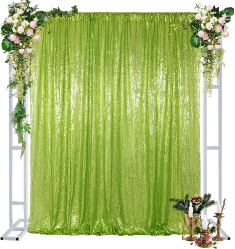 DUOBAO Telón de fondo de lentejuelas de 8 x 8 pies, color verde lima claro con purpurina, fondo de fotos brillante de 8 pies, telón de fondo de boda