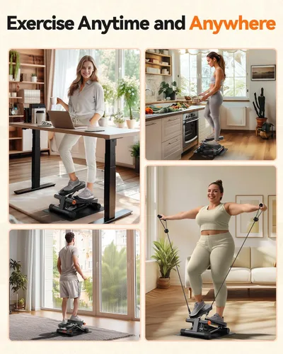 Miniatura 8 de Niceday Steppers para ejercicio, escalera con bandas de resistencia, mini stepper con capacidad de carga de 136 kg, stepper de fitness hidráulico