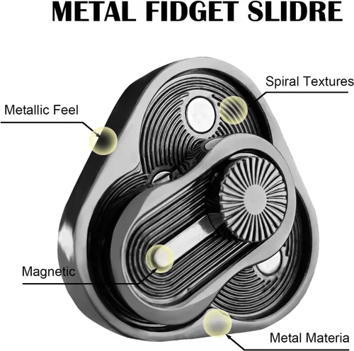 Miniatura 4 de Deslizador de metal para ansiedad, rotación triangular, forma de trébol, juguetes EDC para adultos para aliviar el estrés y la ansiedad, TDAH Negro