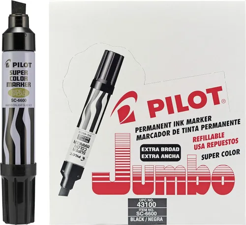 Pilot Super Color Jumbo - Marcadores permanentes recargables, tinta negra, marcadores permanentes jumbo, paquete de 12 unidades