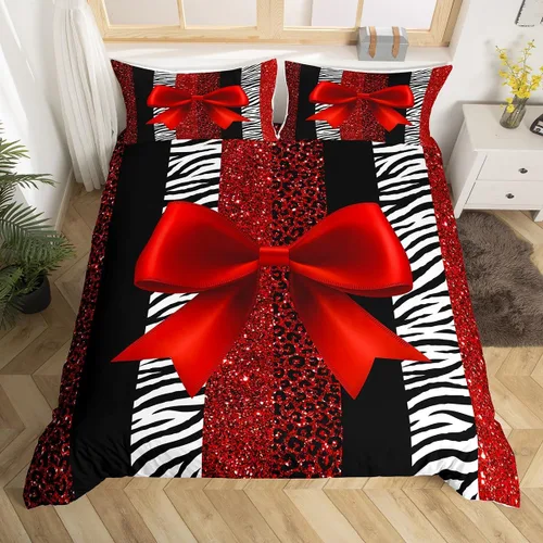 Miniatura 4 de Juego de funda de edredón para niños, tamaño individual, diseño de cebra y leopardo con purpurina, decoración de habitación para niñas y mujeres