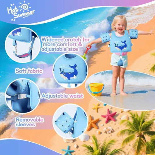 Miniatura 2 de Chaleco de natación para niños pequeños, flotadores para niños de 20 a 66 libras, chaleco de natación para niños pequeños que aprenden a nadar, Azul