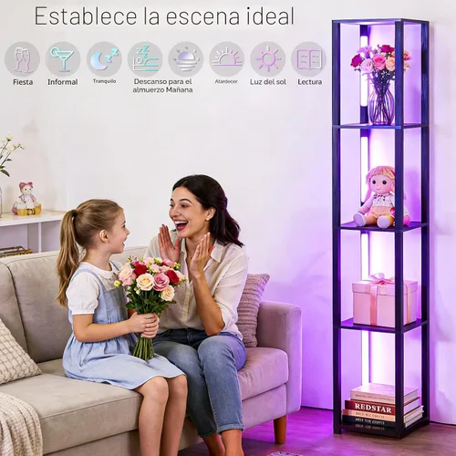 Miniatura 3 de RGBCW - Lámpara de pie LED inteligente y moderna con sincronización de música, lámpara de estante de esquina que cambia de color, lámpara de pie