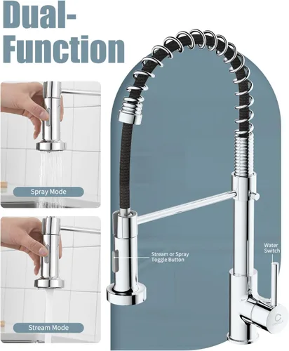 Miniatura 3 de Grifo de cocina, grifos de fregadero de cocina comercial con rociador extraíble, grifos de acero inoxidable para fregaderos de cocina, cabezal