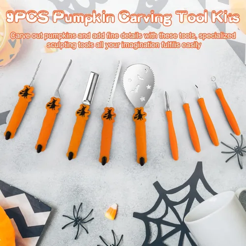 Miniatura 5 de Kit de tallado de calabaza para Halloween, juego profesional de tallado resistente, herramienta de escultura de acero inoxidable cuchillo