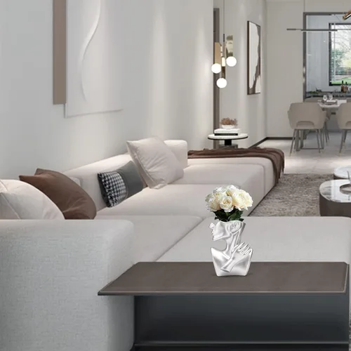 Miniatura 6 de BRABUD Maceta de resina de media cara con cabeza de plata, maceta para interiores y exteriores, moderna decoración para el hogar, habitación