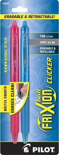 PILOT FriXion 31483 - Bolígrafos de tinta de gel borrable retráctiles y recargables, punta fina, colores surtidos, paquete de 2 unidades
