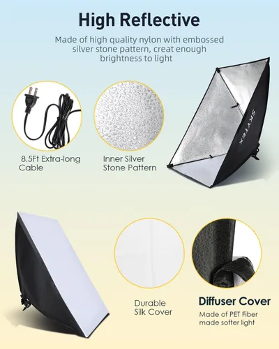 Miniatura 3 de Kit de Iluminación Softbox Skytex 2Pack, cajas Soft Box de 20x28 pulgadas Actualización de 135W, 2700-6400K, 100V-240V AC, bombilla LED E27