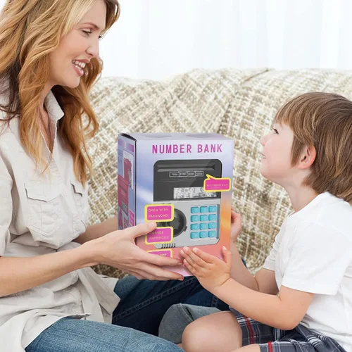 Miniatura 7 de GuDoQi alcancía para niños electrónicos, alcancía de monedas y dinero, juguete para niños de 3 a 10 años, mini cajero automático, caja de ahorro
