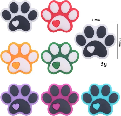 Miniatura 2 de Decoendiy 20 cuentas focales de silicona, lindas cuentas planas de silicona con forma de pata de gato y perro, cuentas espaciadoras sueltas